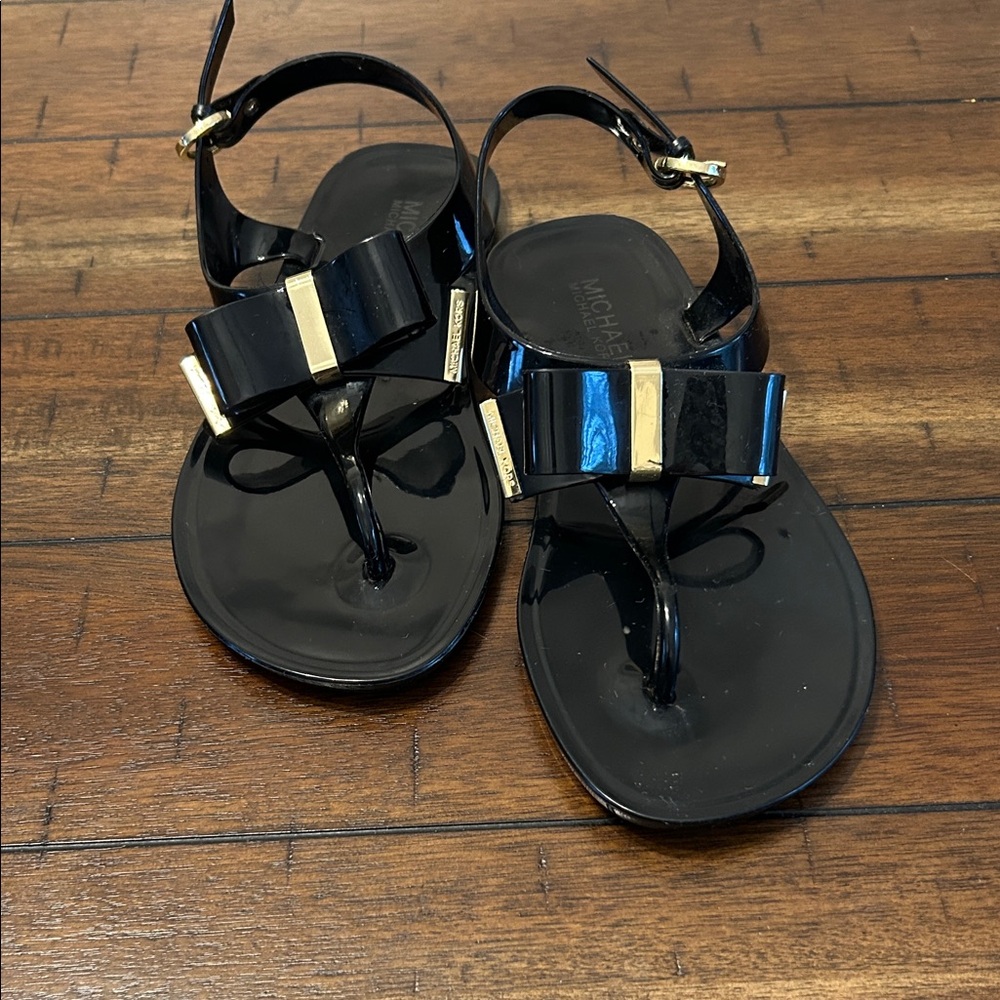 Michael Kors Black Jelly Sandals with Gold Buckles Size 6 GUC